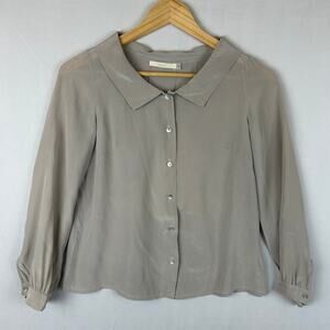 Sula Silk Button Up Blouse Top Shirt Purple/Gray Long Sleeve Women's Size XS